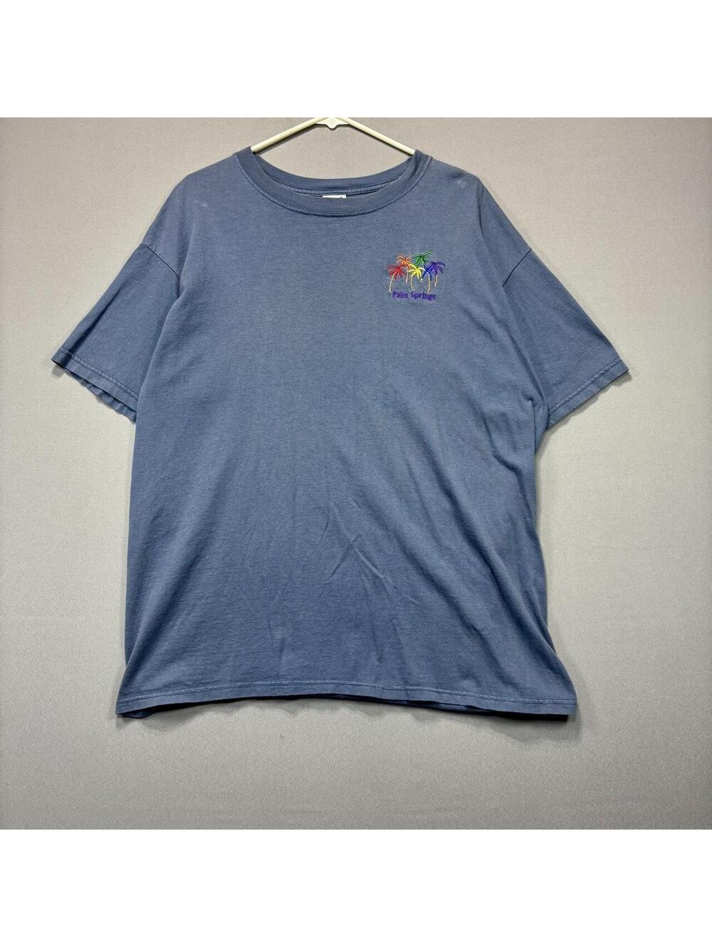 Anvil XL Blue Palm Springs Embroidered Cotton T-Shirt